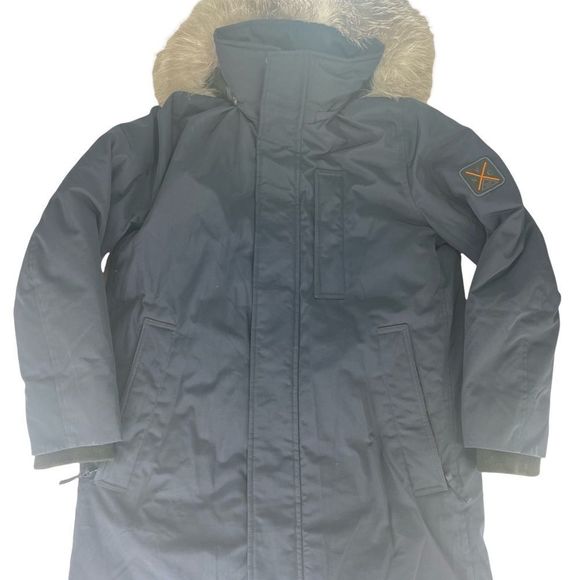 Madison Supply Mens Navy Down Winter Parka - Real Fur Trim Hood SZ Medium - Picture 2 of 16